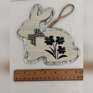 Wooden Bunny Wall Decor with Black Floral Design Chalk Couture